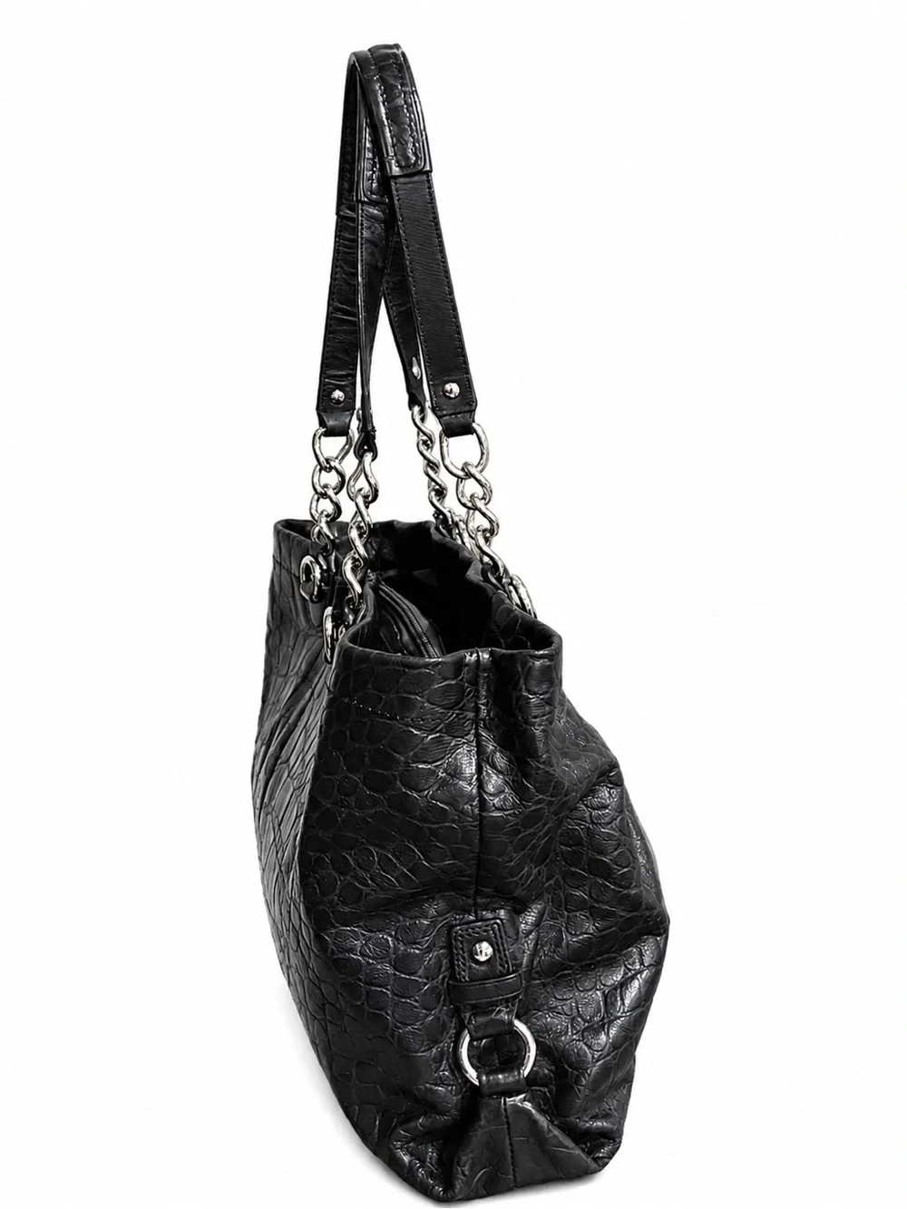 Coach Ashley Croc-Embossed Leather Carryall Satchel Shoulder Bag Black F17661